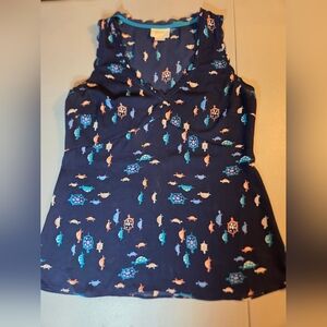 Maeve Navy Tank with Multicolor Turtle Print